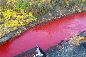 Rusijos gyventojai spėlioja, kodėl upės vanduo nusidažė raudonai
