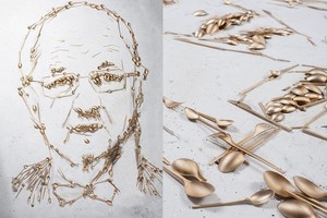 J. Vaitkutė iš auksinių šakučių sukūrė J. Oleko portretą