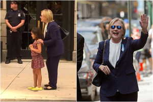 Užkrečiama liga serganti H. Clinton pozavo apsikabinusi mergaitę
