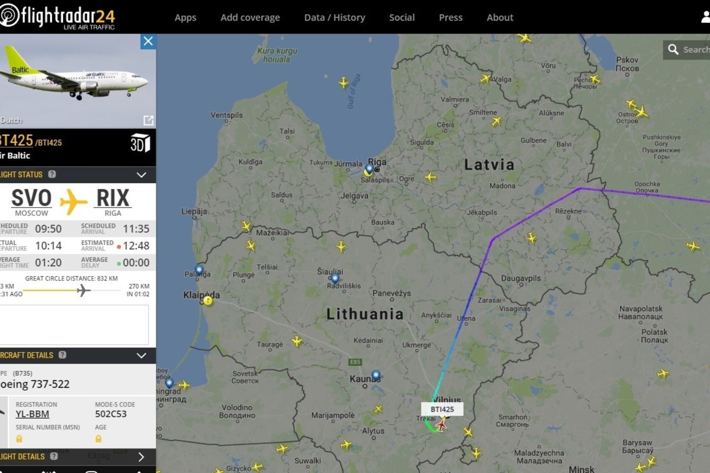 Šeštadienio rytą Rygos oro uoste avariniu būdu leidosi kompanijos „AirBaltic“ lėktuvas.<br>Flightradar.com