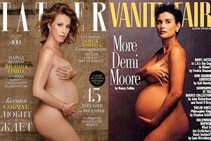Netrukus gimdysianti Ksenija Sobčiak atkartojo garsiąją Demi Moore fotosesiją