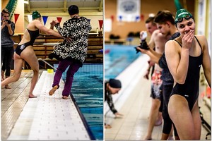 Pamatykite: pribėgusi plaukikė netikėtai išmaudė atlikėją Sashą Songą