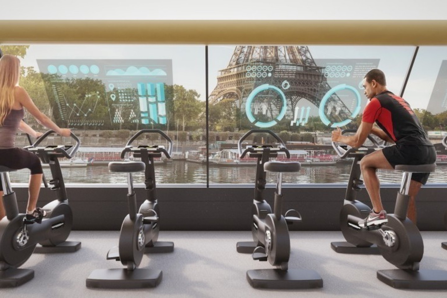 Tokia Paryžiaus sporto salė treniruoklių pedalų dėka gautą energiją pavers tinkama naudoti elektra.<br>Boredpanda.com nuotr.