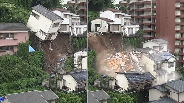 Užfiksuota: Japonijoje purvo nuošliauža sunaikino kelis namus