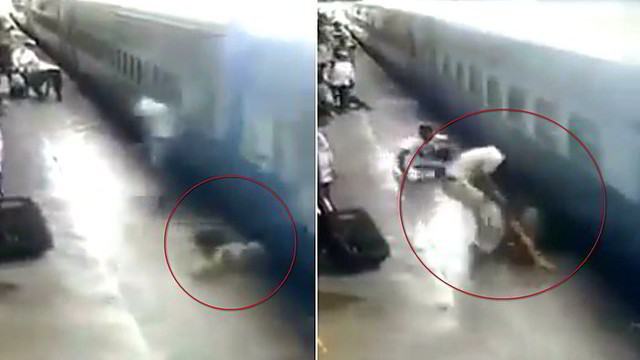 Traukinių stotyje kameros užfiksavo vos tragedija nesibaigusį incidentą