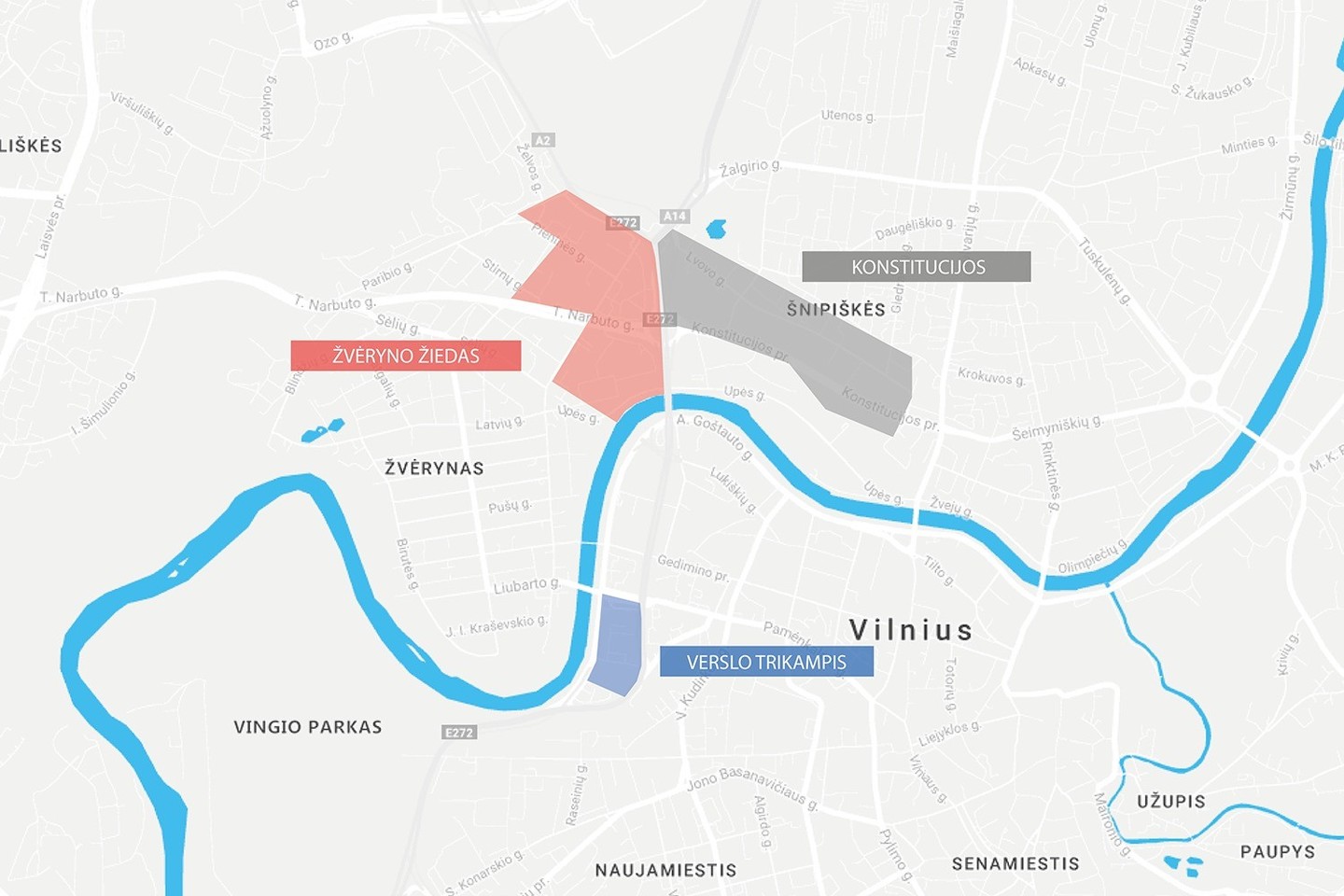 Didžiausia verslo centrų koncentracija Vilniuje.