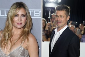 Besiskiriantis Bradas Pittas peršamas su kolege Kate Hudson