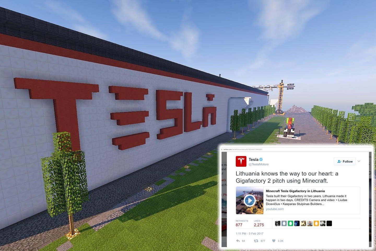 „Tesla“ atkreipė dėmesį į lietuvių pastatytą virtualų jos gigafabriką „Minecraft“ aplinkoje.