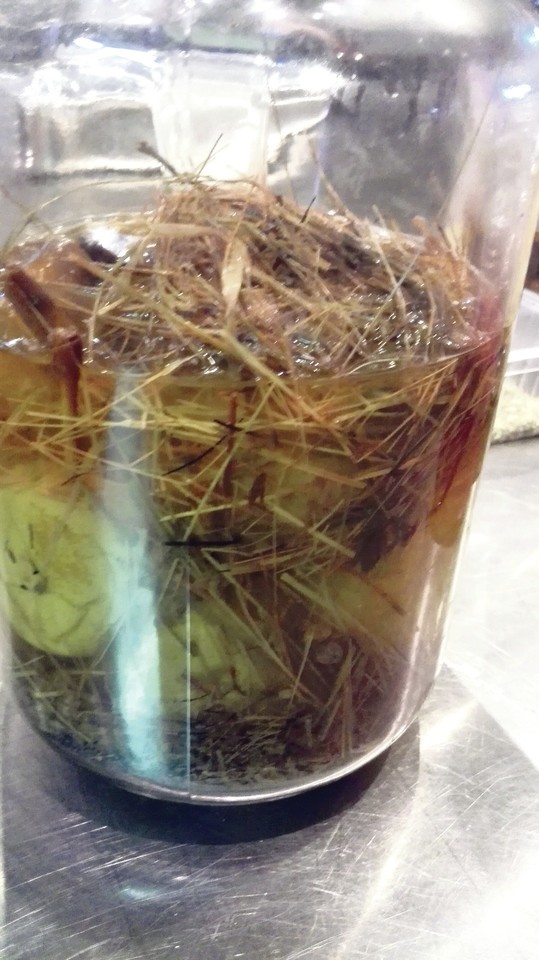 Netikėčiausias eksperimentas – aluje konservuotas šienas su kriaušėmis.<br>G.Balčiūtės nuotr.