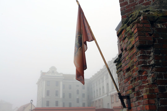 Kaunas apsigaubęs rūko šydu tapo paslaptingas ir romantiškas.<br>M.Patašiaus nuotr.