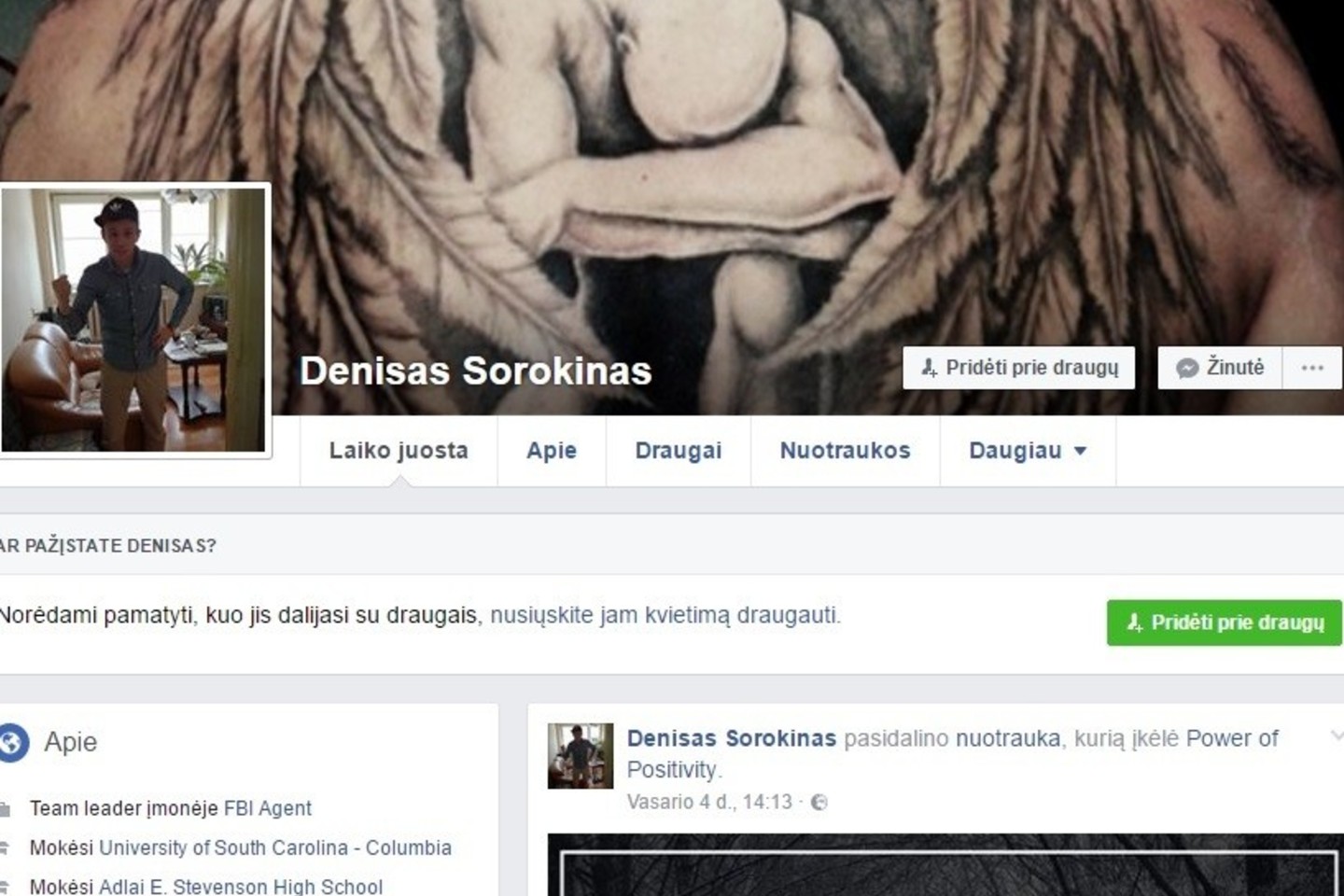 17-metės sugyventinio D.Sorokino profilis socialiniame tinkle.<br>„Facebook“ nuotr.