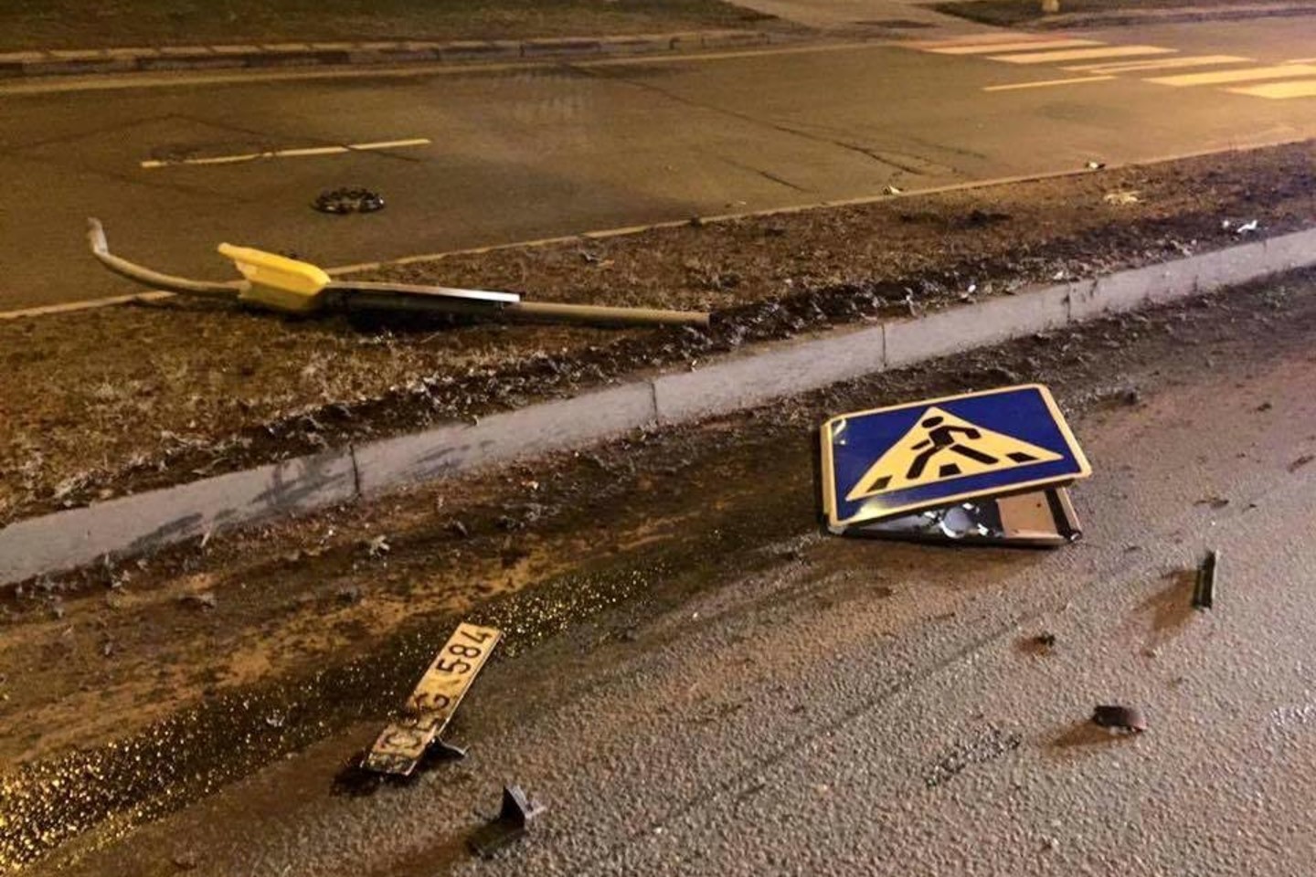 Girtas vairuotojas naktį Klaipėdoje nulaužė kelio ženklą.<br>Facebook/ReidasTV nuotr.