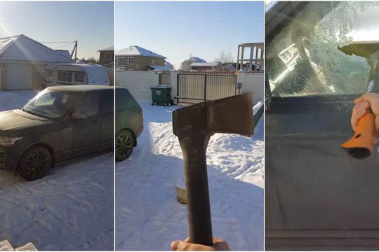 Ką daryti, kai „Range Rover“ užtrenkia duris? Rusas ėmėsi kirvio