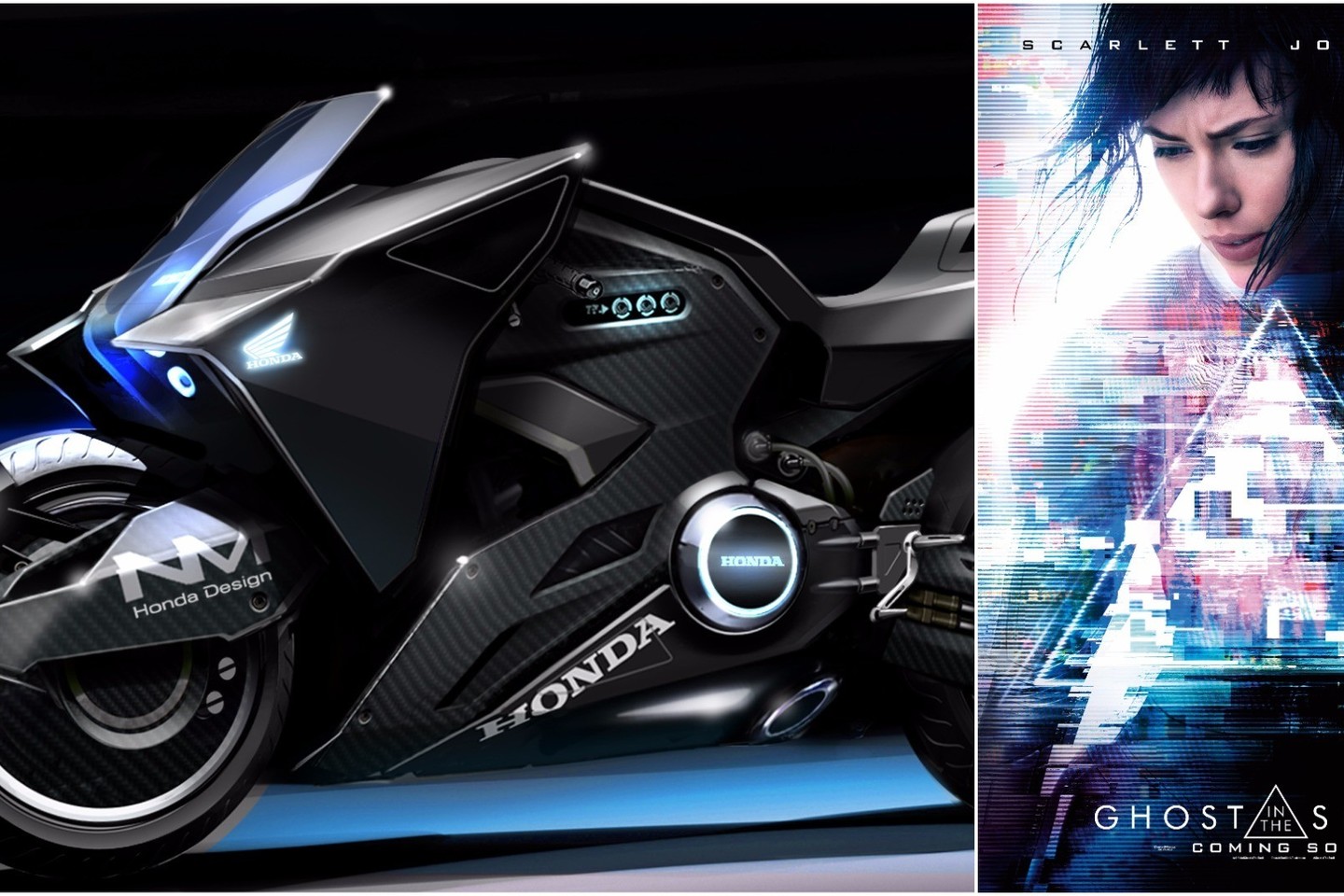 Scarlett Johansson naujame fastantiniame filme vairuos efektingai atrodantį „Honda“ motociklą.<br>Gamintojo nuotr.