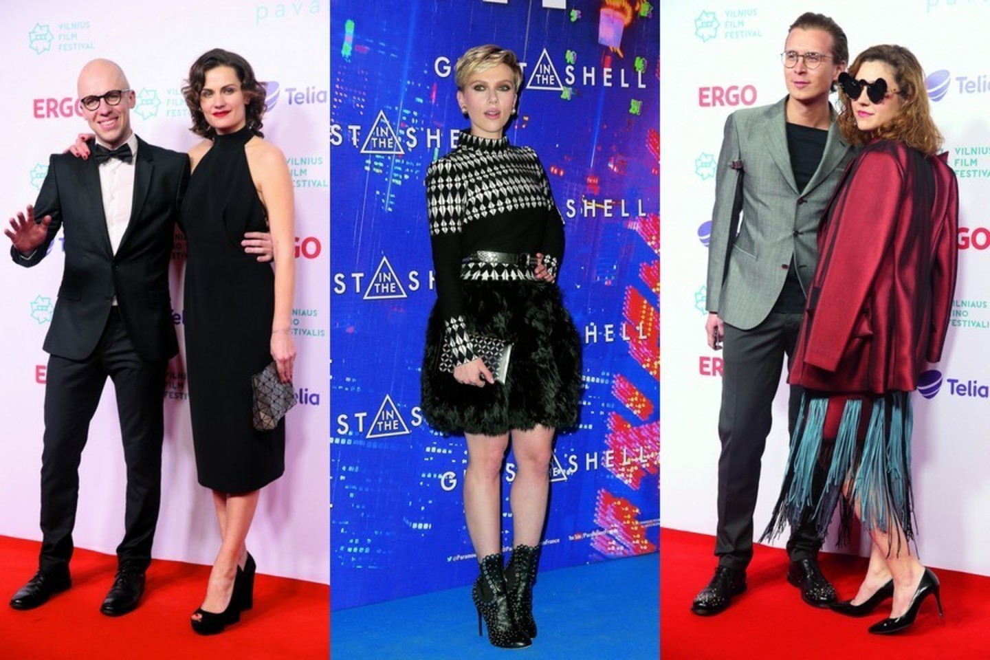 Iš kairės: Jurga Šeduikytė ir Vidas Bareikis, Scarlett Johansson ir Aistė Diržiūtė su stilistu Mariumi Stanevičiumi.