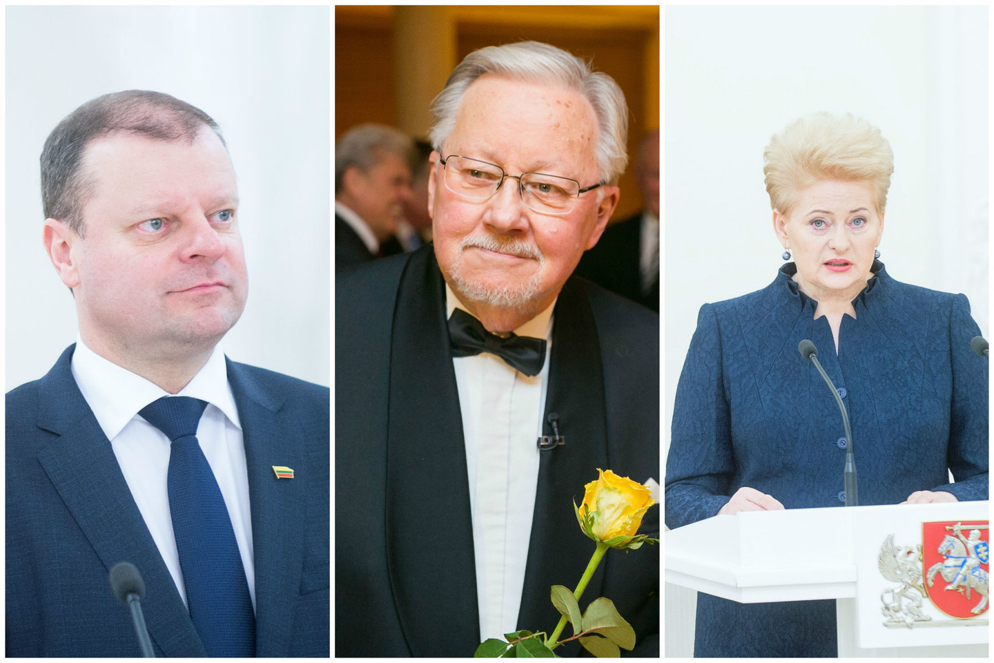 Saulius Skvernelis, Vytautas Landsbergis ir Dalia Grybauskaitė džiaugėsi istorine akimirka Lietuvai.<br>Lrytas.lt koliažas