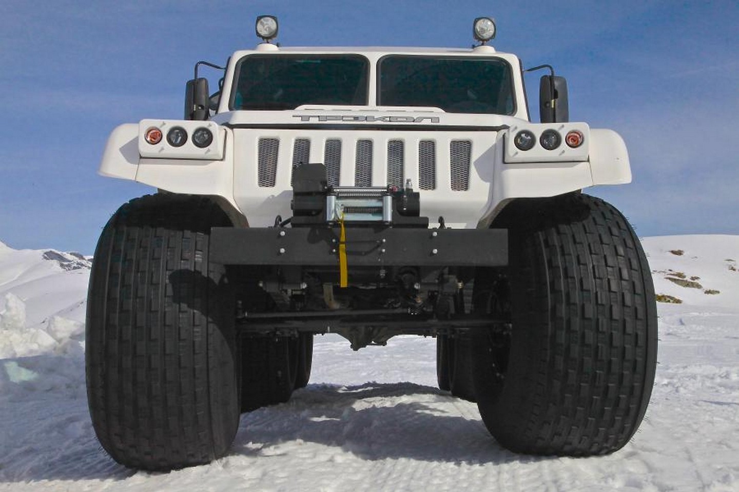 Vladimirui Putinui lankantis Tarptautiniame Arkties forume jo pagrindinė transporto priemonė buvo šis „Trekol 39294“ visureigis.<br>Gamintojo nuotr.