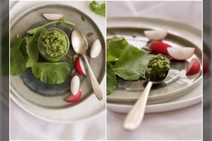 Pavasarinis pesto padažas iš ridikėlių lapų