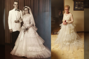 60-ąsias vestuvių metines švenčianti moteris pribloškė savo suknele