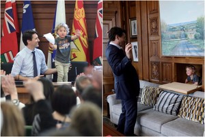 Tėčio pėdomis: internetą sužavėjo į darbą su Justinu Trudeau atėjęs Hadrienas