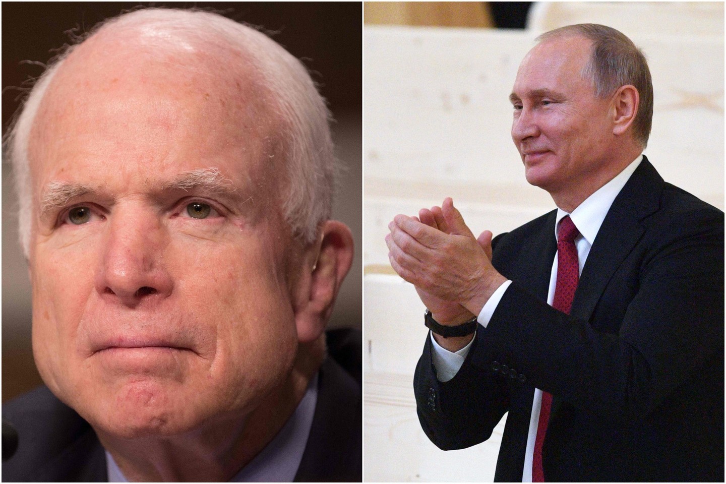  V.Putinas pagyrė J.McCainą.<br> lrytas.lt montažas, AFP ir „Sputnik“/„Scanpix“ nuotr.