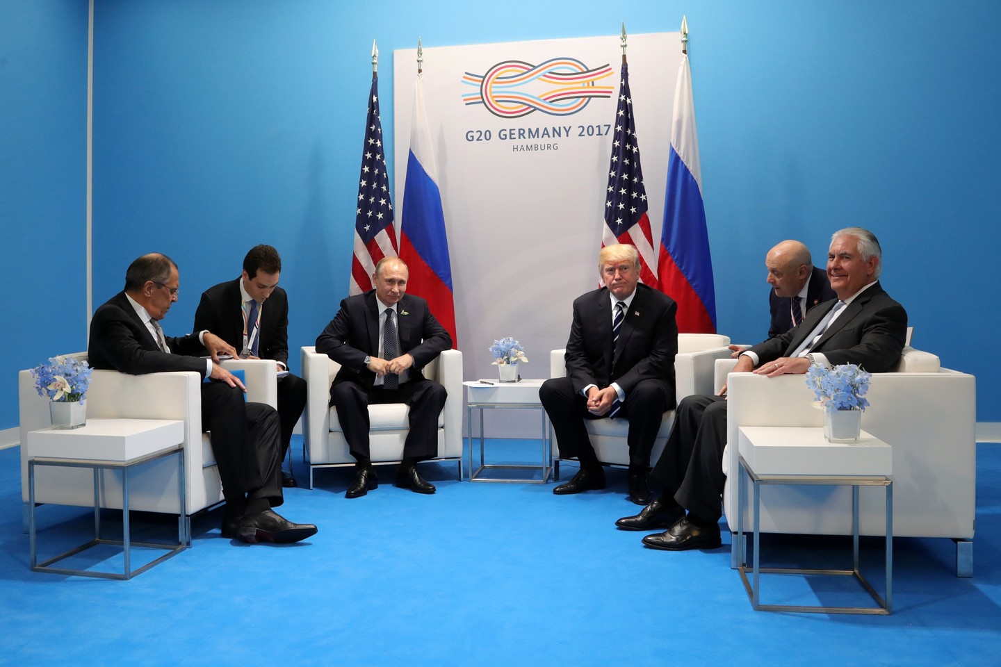 V.Putinas ir D.Trumpas susitiko Vokietijoje. <br> „Sputnik“/„Scanpix“ nuotr.