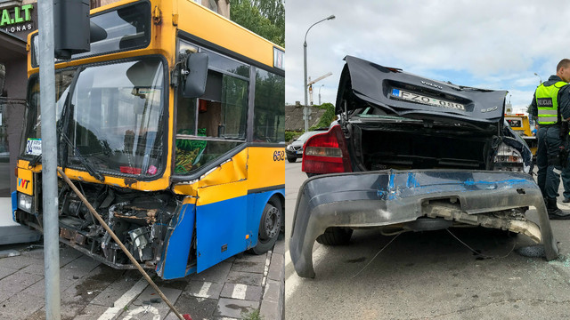 Vilniuje susidūrė 5 automobiliai: autobusas rėžėsi į namo sieną, yra sužeistų