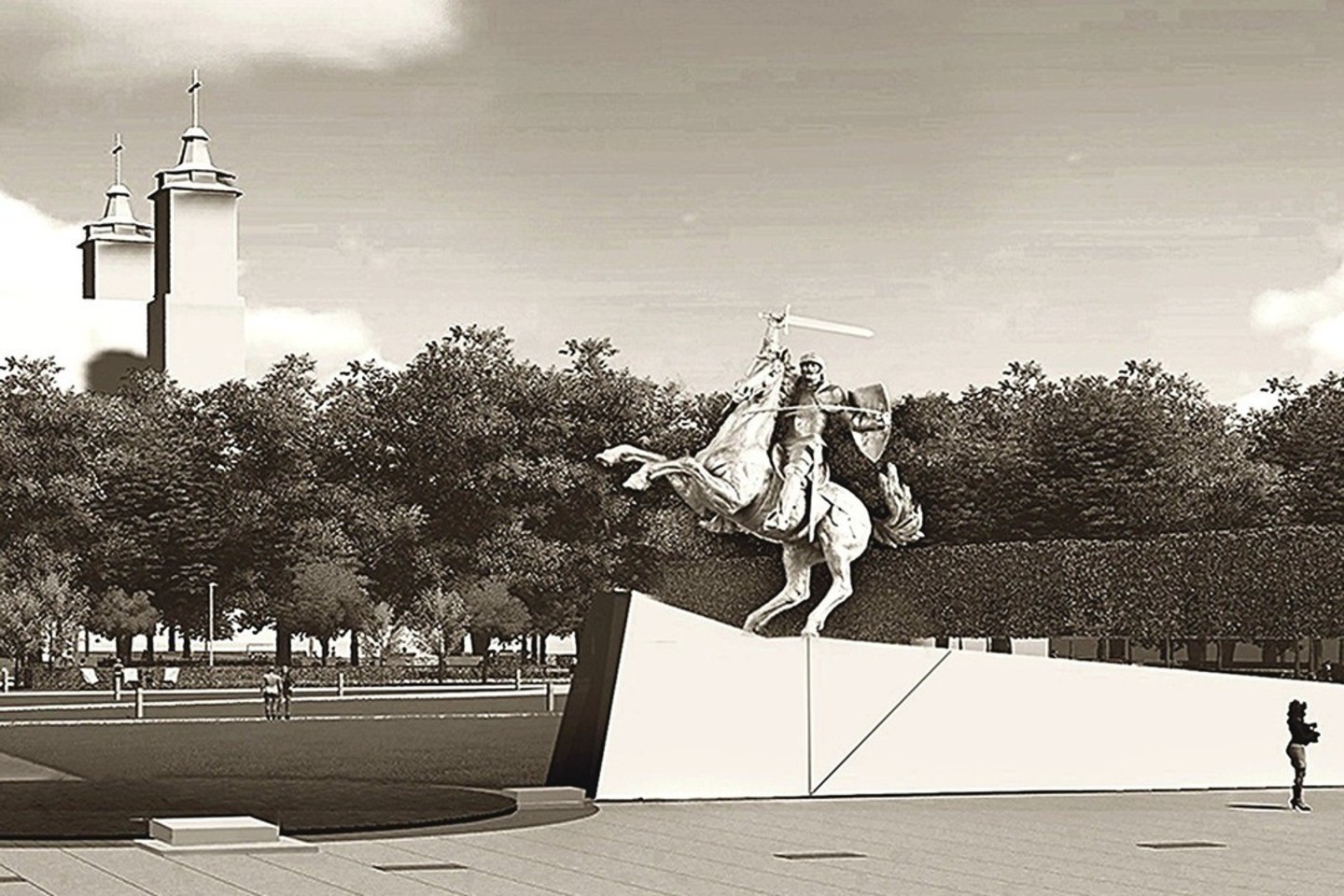 „Laisvės karį“, kurį norima pastatyti Lukiškių aikštėje, sukūrė Nacionalinės premijos laureatas A.Sakalauskas.<br>  Autorių sukurta vizualizacija.