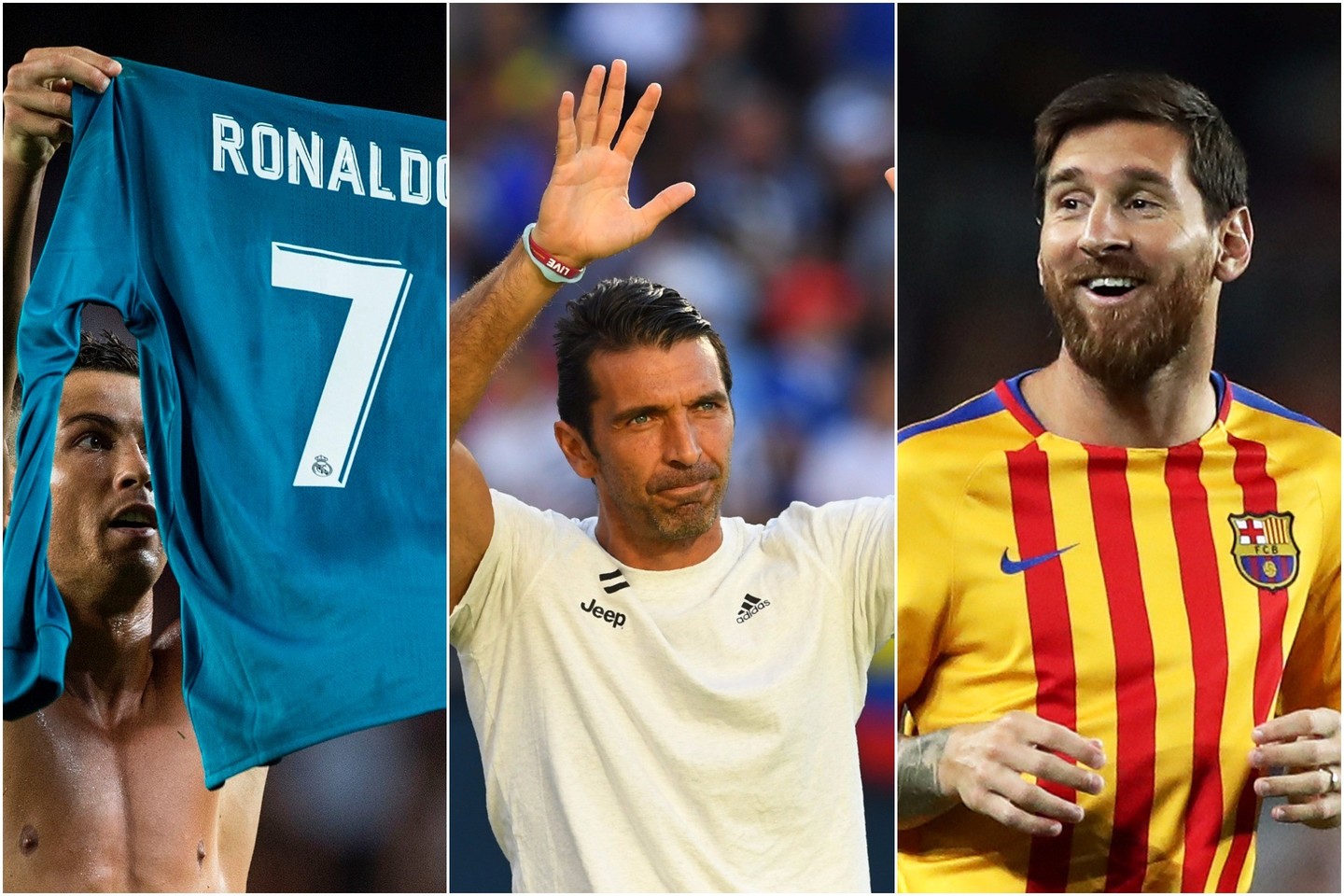 Į UEFA geriausio žaidėjo titulą pretenduoja: (iš kairės) C.Ronaldo, G.Buffonas ir L.Messi.