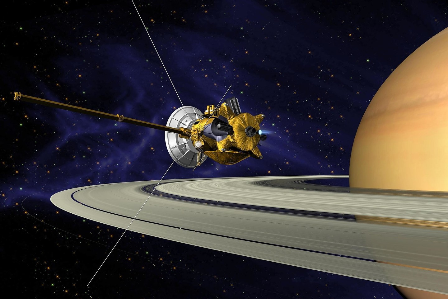Penktaidenį savo misiją, kurios tikslas buvo tirti Saturną, baigė zondas Cassini.<br>NASA iliustr.