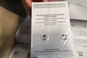 Ispanijos policija konfiskavo milijonus Katalonijos referendumo balsalapių