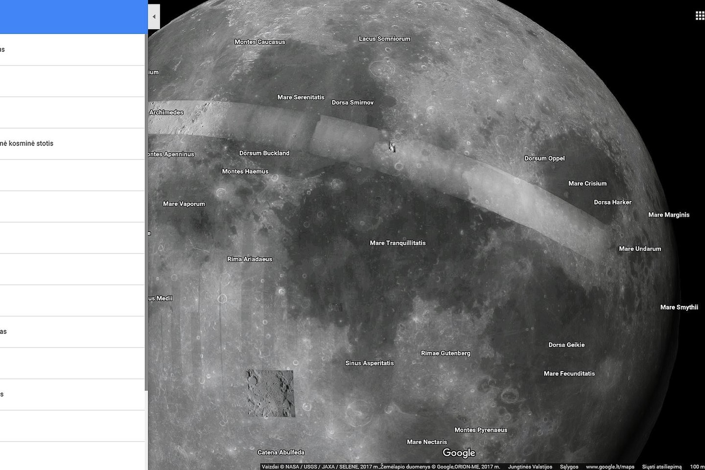 Mėnulis Google žemėlapiuose.