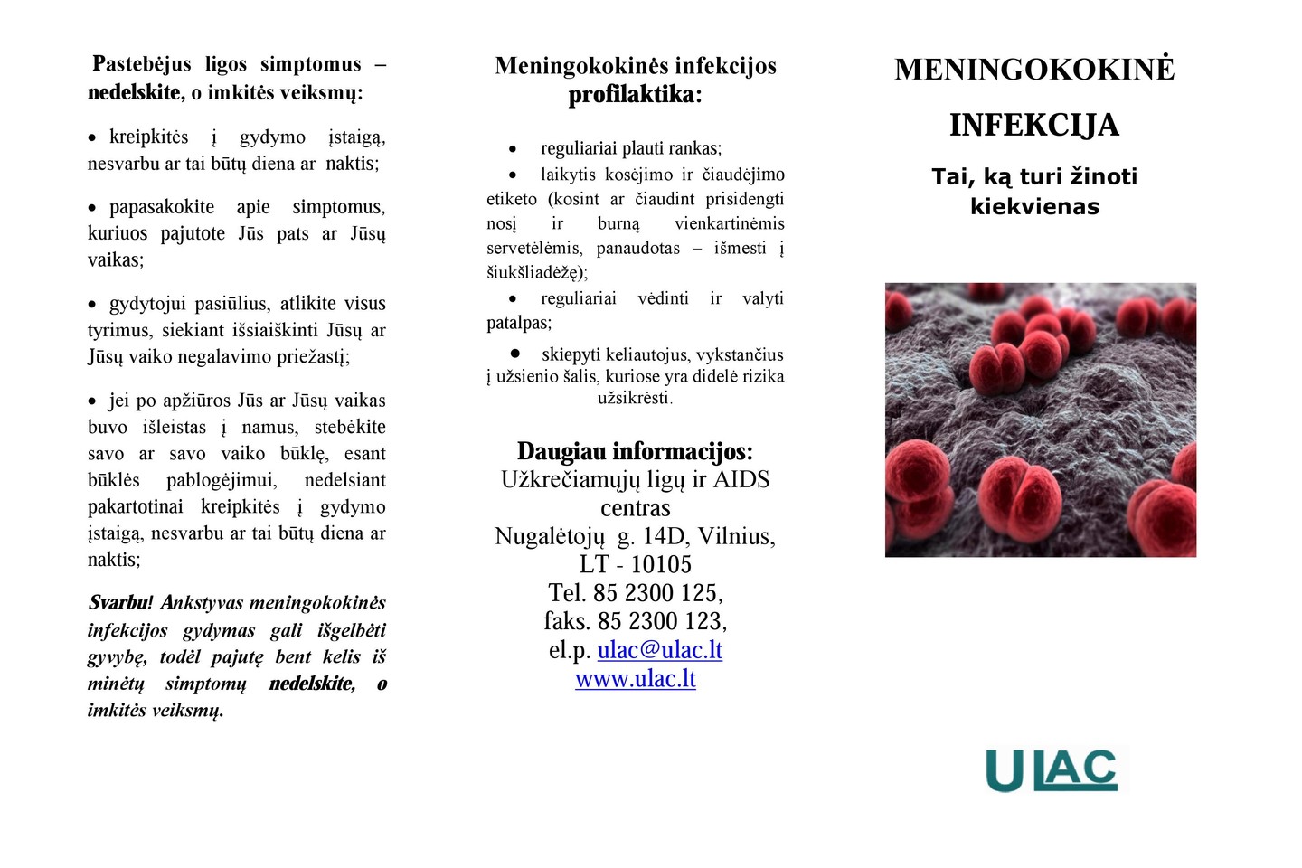  Laiku nediagnozuota meningokokinė infekcija tampa pavojinga gyvybei.<br> ULAC nuotr.