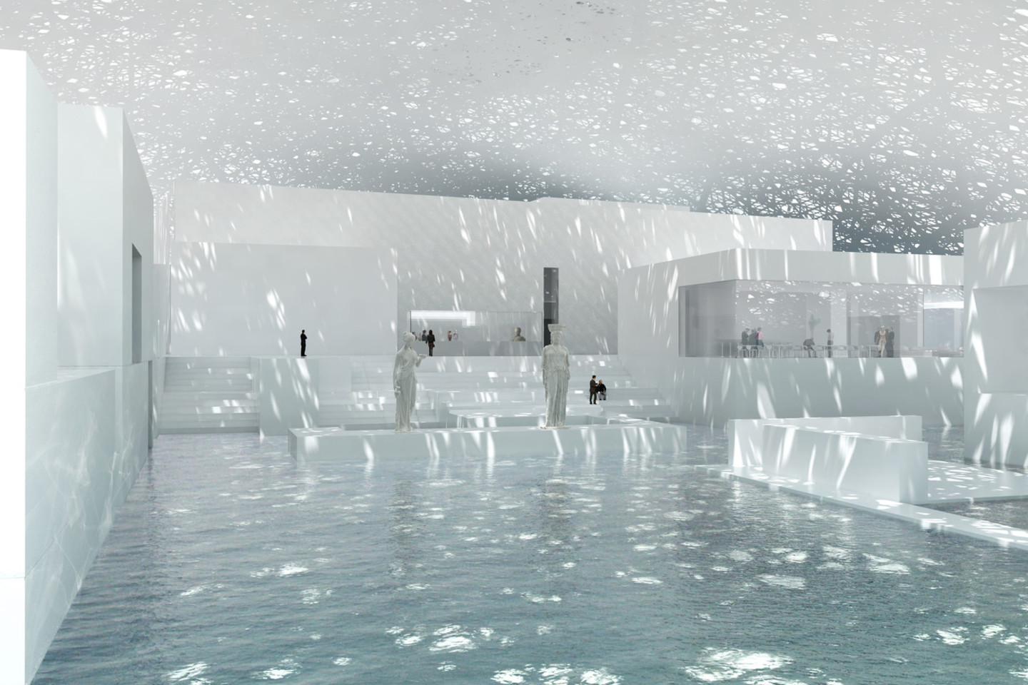 „Louvre Abu Dhabi“ – vienas dirbtinėje saloje prie Abu Dabio krantų numatytų pastatyti kultūros objektų.<br> Vizualizacija