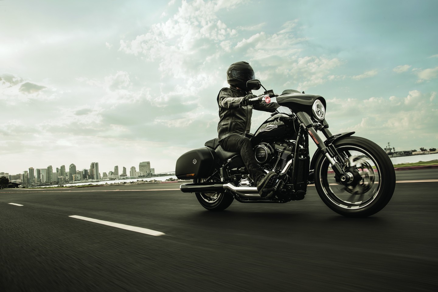 „Harley-Davidson Sport Glide“ turi lengvai nuimamas daiktadėžes, kurios talpina 25,5 litro bagažo.<br>Gamintojo nuotr.