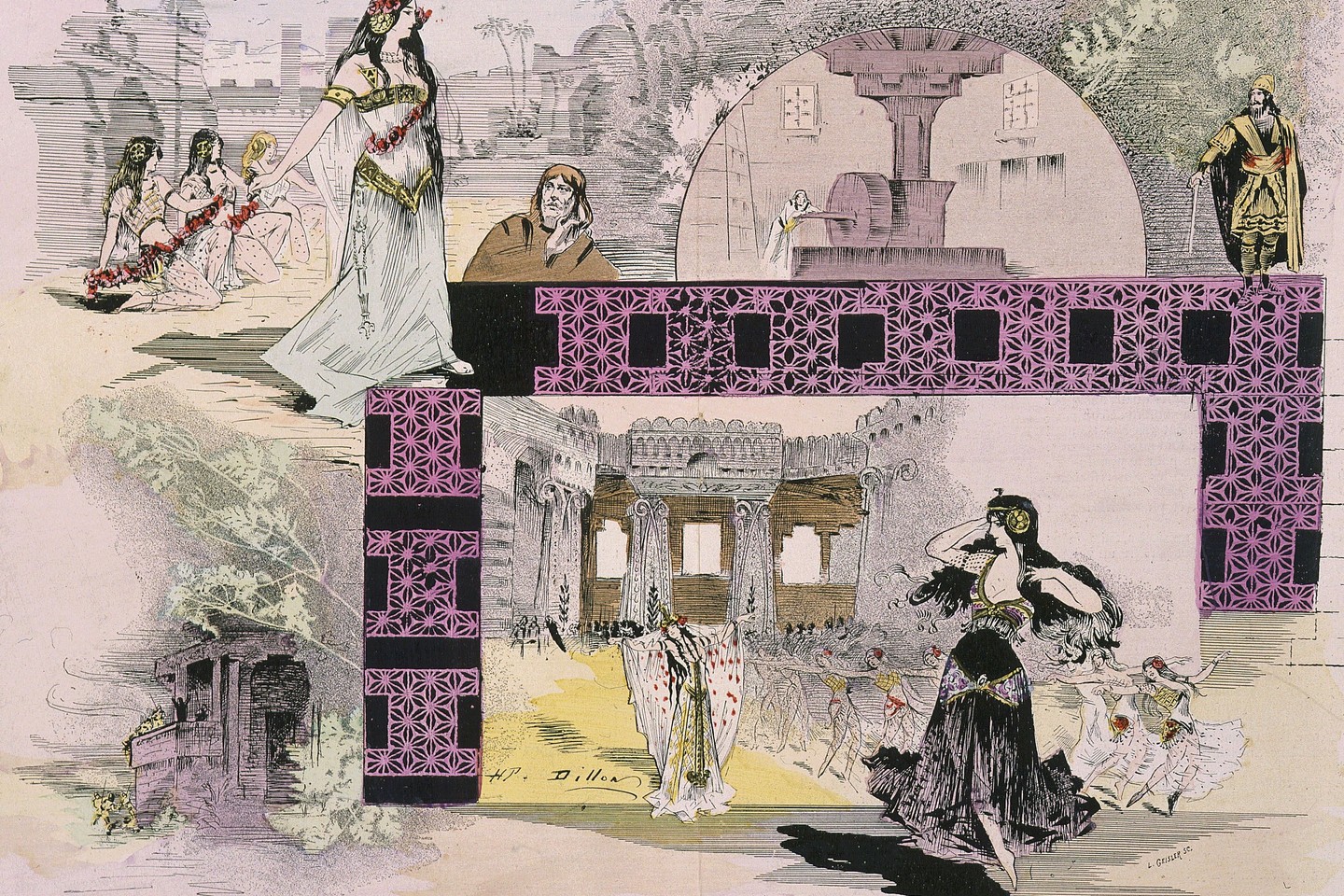 C.Saint-Saenso opera „Samsonas ir Dalila“, graviūra (1898  m.).<br> „Vida Press“ nuotr.