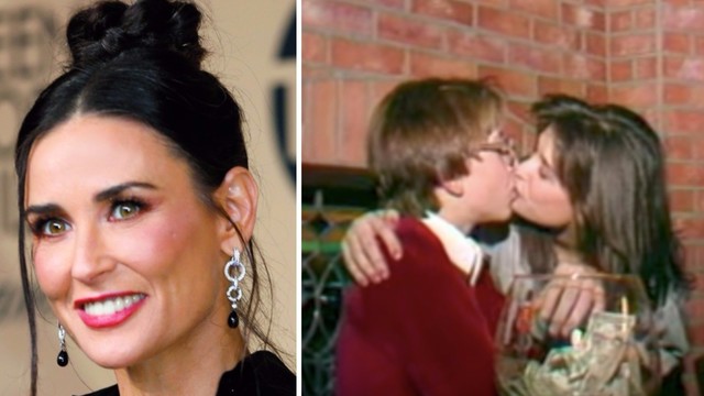 Plinta trikdantis aktorės Demi Moore įrašas – aistringai bučiuoja 15-metį