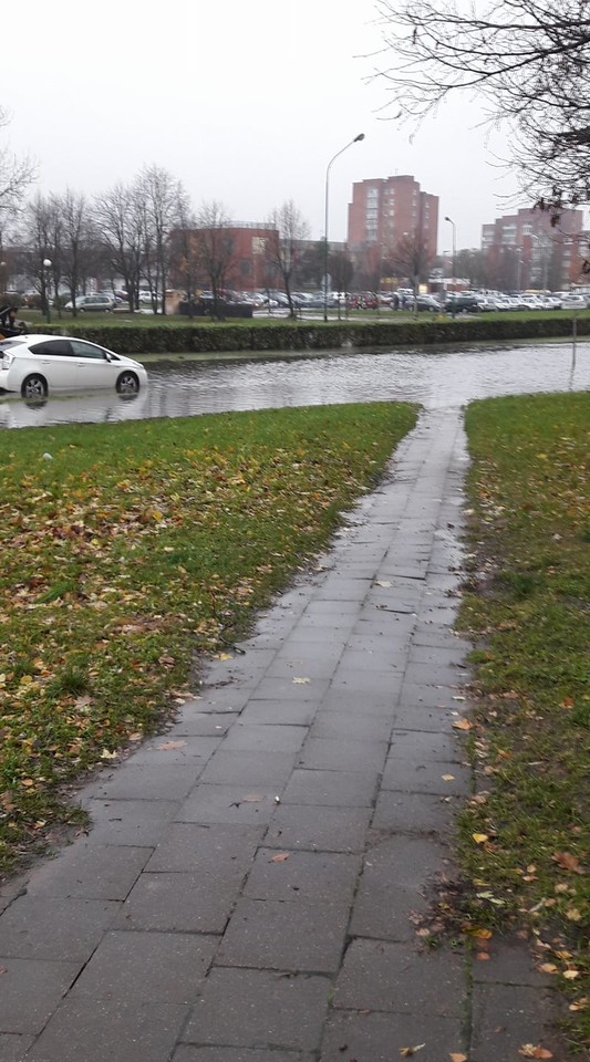  Pirmadienį Klaipėdoje dėl intensyvių kritulių patvino gatvės ir kiemai.<br>Lrytas.lt skaitytojų nuotr.