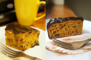 Gardusis morkų pyragas su razinomis ir kakavine glazūra