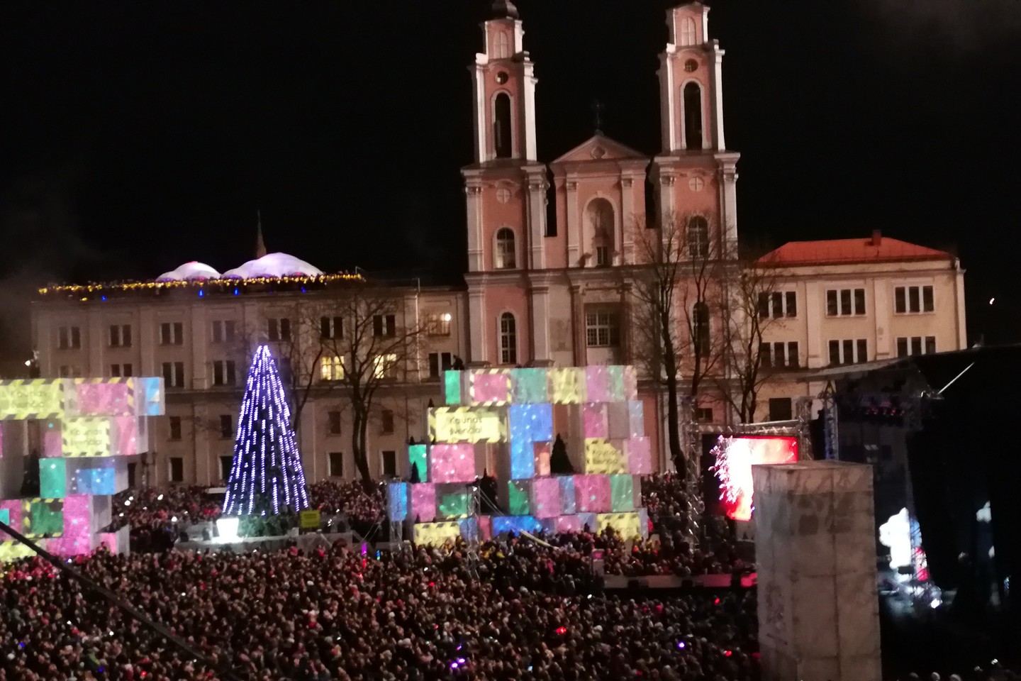 Šįmet Kauno kalėdinė eglė pagaminta iš pušų ir kėnio šakų. 12 metrų eglutės lemputės programuojamos. Ji puošta natūraliomis dekoracijomis.<br> M.Patašiaus nuotr.