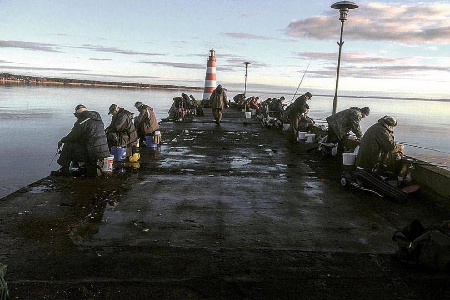  Žvejai Nidoje ant molo gaudo stintas.<br> E.Baltranaitės nuotr.