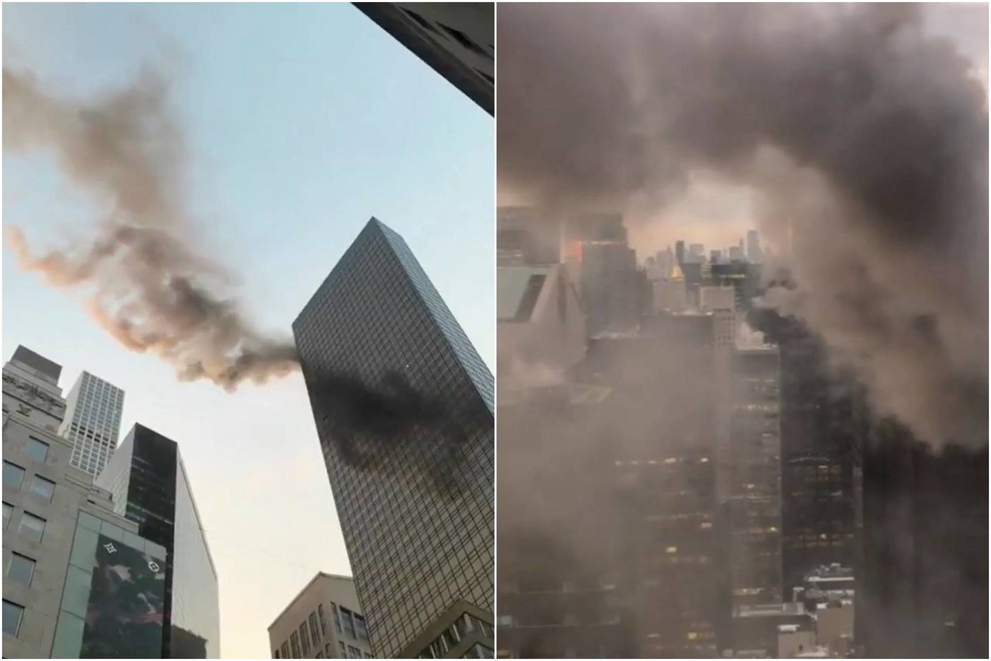  Gaisras įsiplieskė ant „Trump Tower“ stogo.<br> lrytas.lt montažas, „Reuters“/„Scanpix“ nuotr.