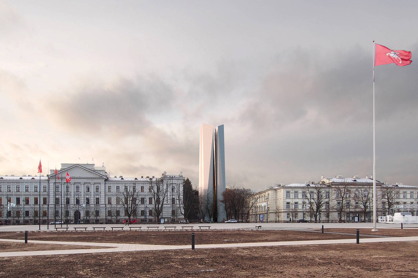 „Nėra čia jokių sąmokslo teorijų, tai tik mano architektūrinis trigrašis. Sėdau ir nupiešiau, kas tuo metu man susišvietė“, – apie prieš Kalėdas gimusį obelisko vaizdą sakė A.Ambrasas.