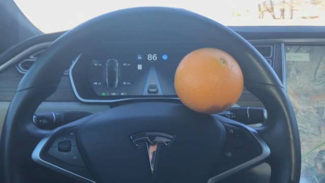 Vairuotojas parodė „Tesla“ spragą, kurią įveikia apelsinas