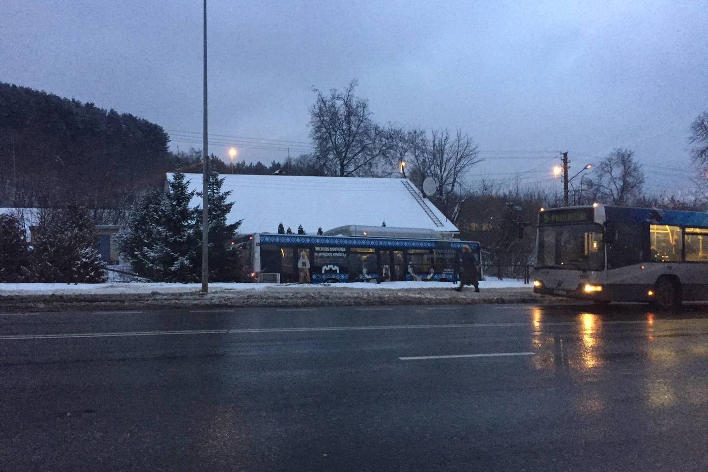 Vilniuje nuo kelio nuskriejo autobusas su keleiviais - vairuotojas prarado sąmonę.
