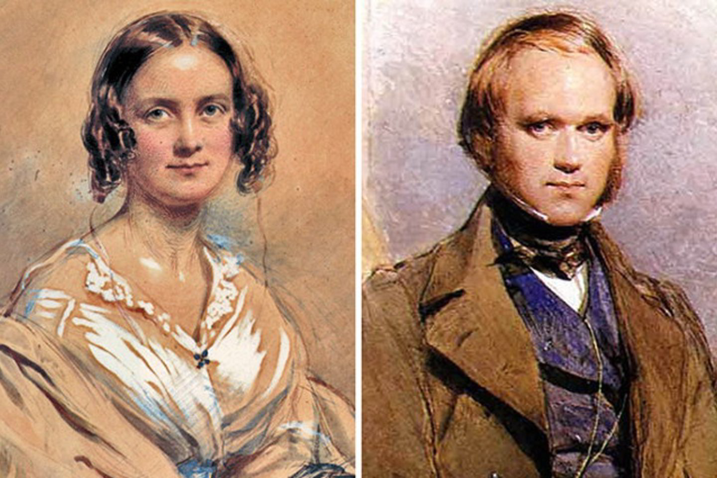 Anglų gamtininkas ir keliautojas Charlesas Darwinas su žmona Emma.  