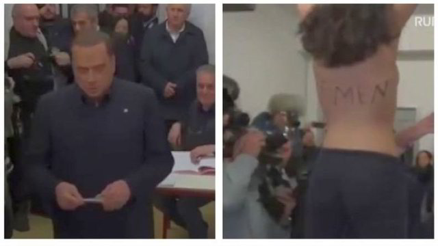 Pamatęs nuogas aktyvistės krūtis Silvio Berlusconi pabėgo iš balsavimo salės