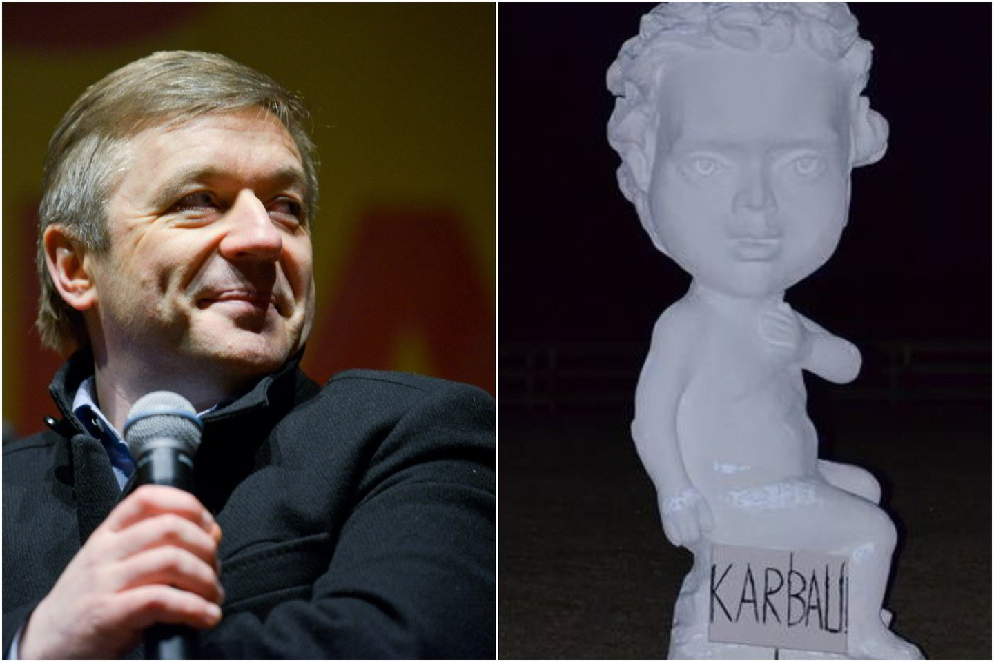 Kalbėdamas apie angelų skulptūras R.Karbauskis pasigedo drąsos.<br> lrytas.lt montažas.