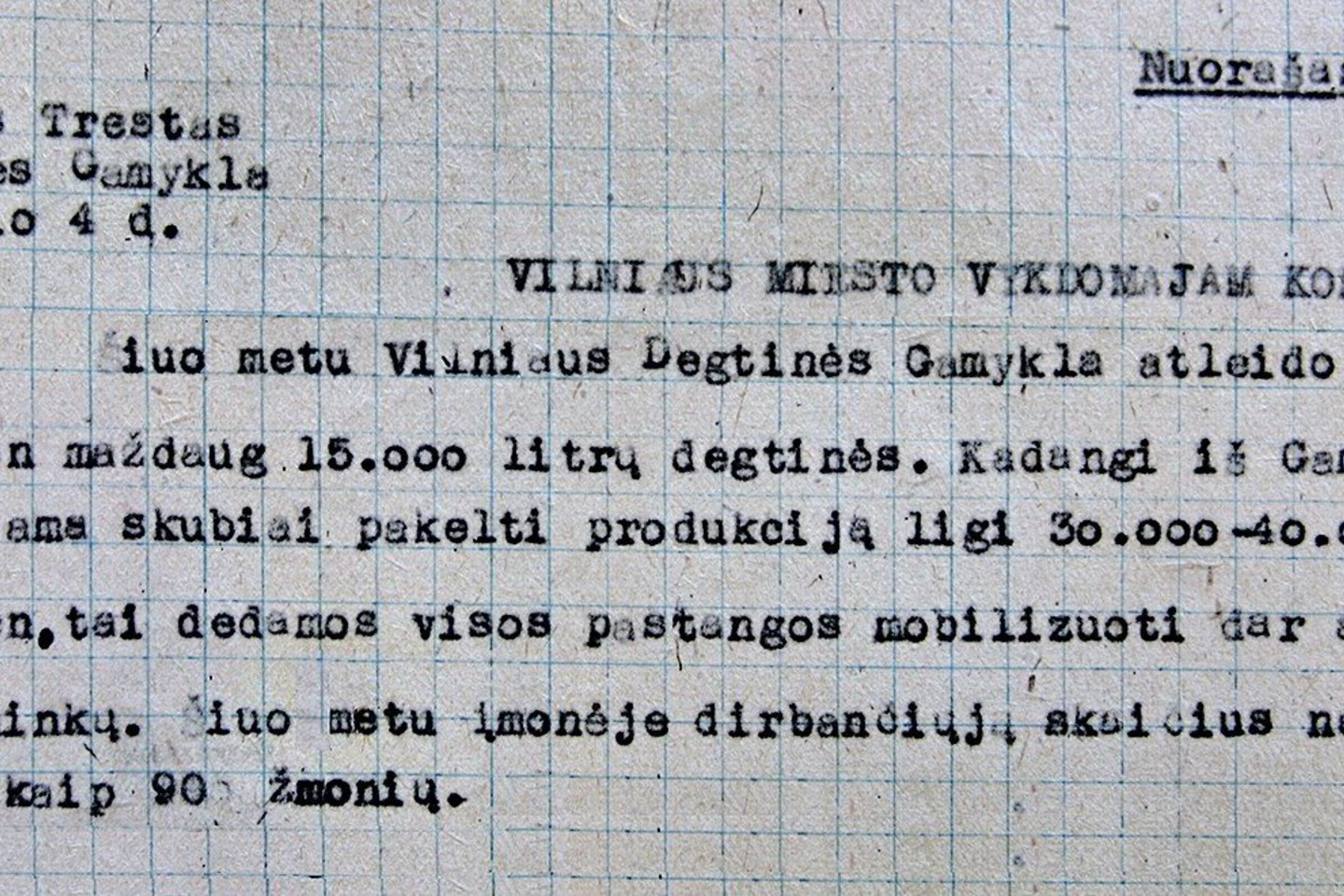 Vilniaus degtinės gamyklos direktoriaus raštas, 1944–11–04, VAA, f. 761, ap. 9, b. 8, l. 9.