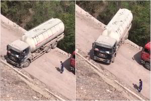 Tarp gyvybės ir mirties: pavojingas sunkvežimio manevras atima žadą